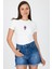 Beyaz Ayıcık Nakış Işlemeli Crop Tişört 9203M 1
