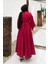 Pileli Poplin Elbise Bordo 4