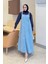 Askılı Denim Salopet Elbise Buz Mavisi 1