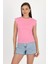 Pembe Bisiklet Yaka Pamuklu Slim Fit Tişört 3050 2