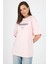 Pudra Yazı Baskılı Bisiklet Yaka Oversize Tişört 6056 2