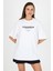 Beyaz Yazı Baskılı Bisiiklet Yaka Oversize Tişört 6056 2