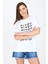 Beyaz Yazı Baskılı %100 Pamuk Oversize Tişört 2150-10M 3