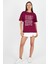 Bordo Yazı Baskılı %100 Pamuk Oversize Tişört 2150-10M 2