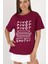 Bordo Yazı Baskılı %100 Pamuk Oversize Tişört 2150-10M 3