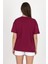 Bordo Yazı Baskılı %100 Pamuk Oversize Tişört 2150-10M 5