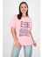 Pembe Yazı Baskılı %100 Pamuk Oversize Tişört 2150-10M 1