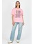 Pembe Yazı Baskılı %100 Pamuk Oversize Tişört 2150-10M 2