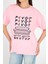 Pembe Yazı Baskılı %100 Pamuk Oversize Tişört 2150-10M 4