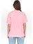 Pembe Yazı Baskılı %100 Pamuk Oversize Tişört 2150-10M 5