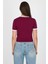 Bordo Baskılı Ribana Detaylı Pamuklu Crop Tişört 9191M 5