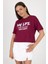 Bordo Yazı Baskılı %100 Pamuk Crop Tişört 9187M 2