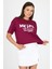 Bordo Yazı Baskılı %100 Pamuk Crop Tişört 9187M 4