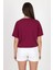 Bordo Yazı Baskılı %100 Pamuk Crop Tişört 9187M 5