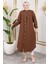 Robalı Uzun Tesettür Tunik Kahverengi 2
