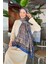 Retro Desen Pamuk Şal Pamuk Indigo Bej 70 x 180 cm 3