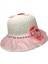 6-12 Yaş Kız Çocuk Beyaz Pembe Renk Kalp Fiyonk Çiçek Figürlü Merserize Yazlık Şapka 2