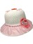 6-12 Yaş Kız Çocuk Beyaz Pembe Renk Kalp Fiyonk Çiçek Figürlü Merserize Yazlık Şapka 3
