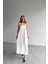 Kadın Beyaz Ayarlanabilir Askılı Pamuklu Yazlık Uzun Elbise 5