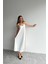 Kadın Beyaz Ayarlanabilir Askılı Pamuklu Yazlık Uzun Elbise 6