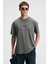 Pop Erkek %100 Pamuk Oversize Fit Baskılı Kısa Kollu Yuvarlak Yakalı Gri T-Shirt 2