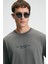 Pop Erkek %100 Pamuk Oversize Fit Baskılı Kısa Kollu Yuvarlak Yakalı Gri T-Shirt 3