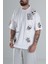 Erkek Beyaz Oversize Yama Desenli Tasarım T-Shirt COC1301 2