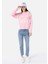 Regular Fit Yuvarlak Yaka Baskılı Kadın Pembe Sweatshirt 3