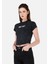Slim Fit Yuvarlak Yaka Baskılı Kadın Antrasit Kısa Kol Tişört 1