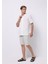 Comfort Fit Shirt Neck Jakarlı Erkek Ekru Kısa Kol Gömlek 3