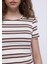 Slim Fit Yuvarlak Yaka Çizgili Kadın Ekru Kısa Kol Tişört 4