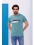 Erkek Yeşil Bisiklet Yaka Baskılı T-Shirt - 170 1