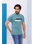 Erkek Yeşil Bisiklet Yaka Baskılı T-Shirt - 170 3