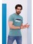 Erkek Yeşil Bisiklet Yaka Baskılı T-Shirt - 170 4
