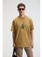 Bold Erkek %100 Pamuk Oversize Fit Baskılı Kısa Kollu Yuvarlak Yakalı Koyu Bej T-Shirt 1