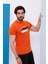 Erkek Kiremit Bisiklet Yaka Baskılı T-Shirt - 170 3