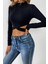 Kadın Siyah Çapraz Bel Detaylı Dik Yaka Uzun Kol Crop Top Bluz 4