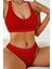 Kadın Kırmızı Desteksiz Seamless Tangalı Iç Çamaşır Takımı 4