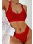 Kadın Kırmızı Desteksiz Seamless Tangalı Iç Çamaşır Takımı 5