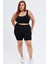 Curve Kadın Büyük Beden Fitilli Yüksek Bel Toparlayıcı Örme Biker Şort Kısa Siyah Tayt 1