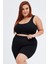 Curve Kadın Büyük Beden Fitilli Yüksek Bel Toparlayıcı Örme Biker Şort Kısa Siyah Tayt 2
