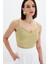 Ip Askılı Saten Crop Bluz - Olive 1