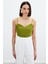 Ip Askılı Saten Crop Bluz - Yağ Yeşili 2