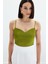 Ip Askılı Saten Crop Bluz - Yağ Yeşili 3
