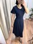 Yan Bağlamalı Kısa Kollu Midi Boy Lacivert Elbise 3