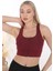 Önü Fermuarlı Sporcu Crop Büstiyer 5860 Bordo 6