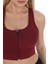 Önü Fermuarlı Sporcu Crop Büstiyer 5860 Bordo 7