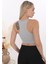 Önü Fermuarlı Sporcu Crop Büstiyer 5860 Gri 2