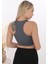 Önü Fermuarlı Sporcu Crop Büstiyer 5860 Füme 2