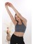 Önü Fermuarlı Sporcu Crop Büstiyer 5860 Füme 3
